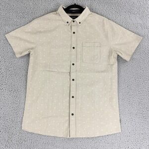 Roark Button Down Shirt Mens Medium Tan Sun Moon Celestial Short Sleeve Classic